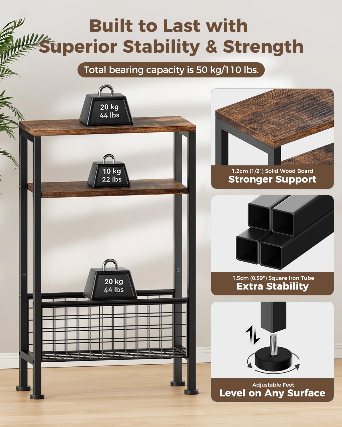 Narrow 3-Tier Wooden Side Table J929279
