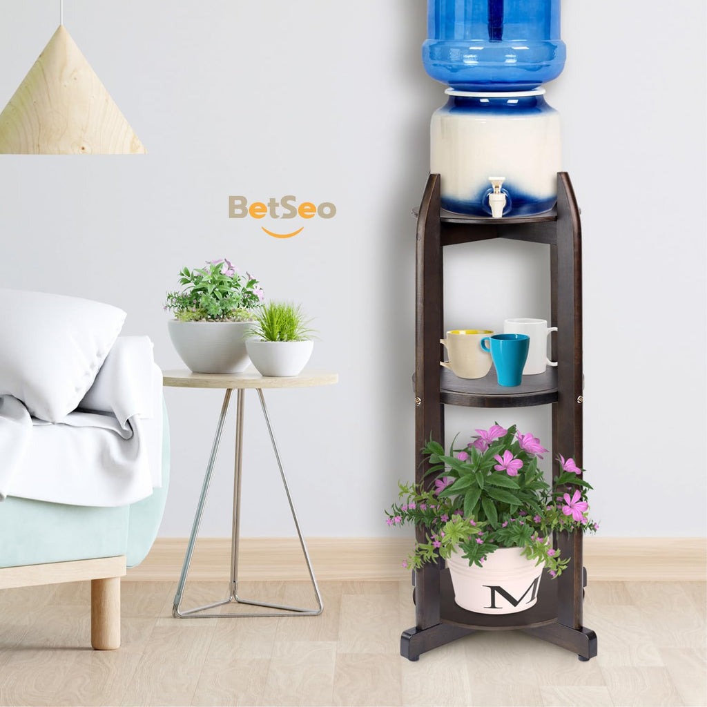 Solid Wood Water Dispenser Floor Stand with 3 Round Shelfs C199011