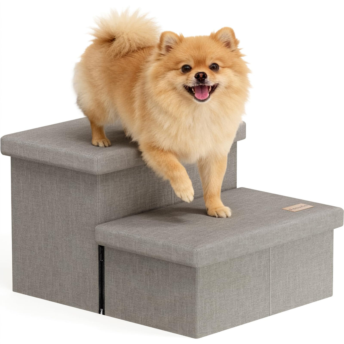 2-Step Wide Dog Stairs with Storage, Non-Slip Foldable Pet Steps, Grey R4089