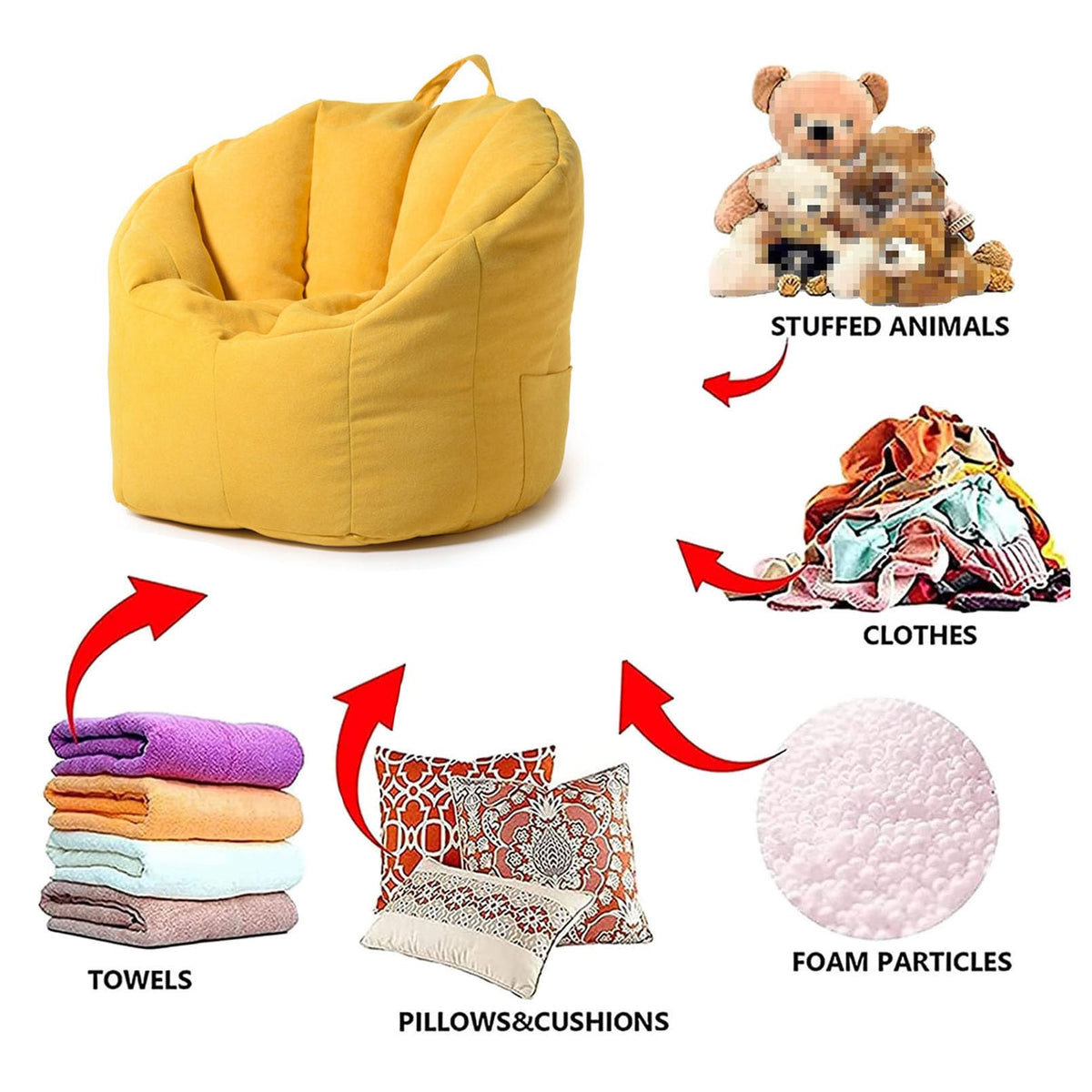 Yellow Cotton Linen Bean Bag Chair Cover 76x68x60cm B379929
