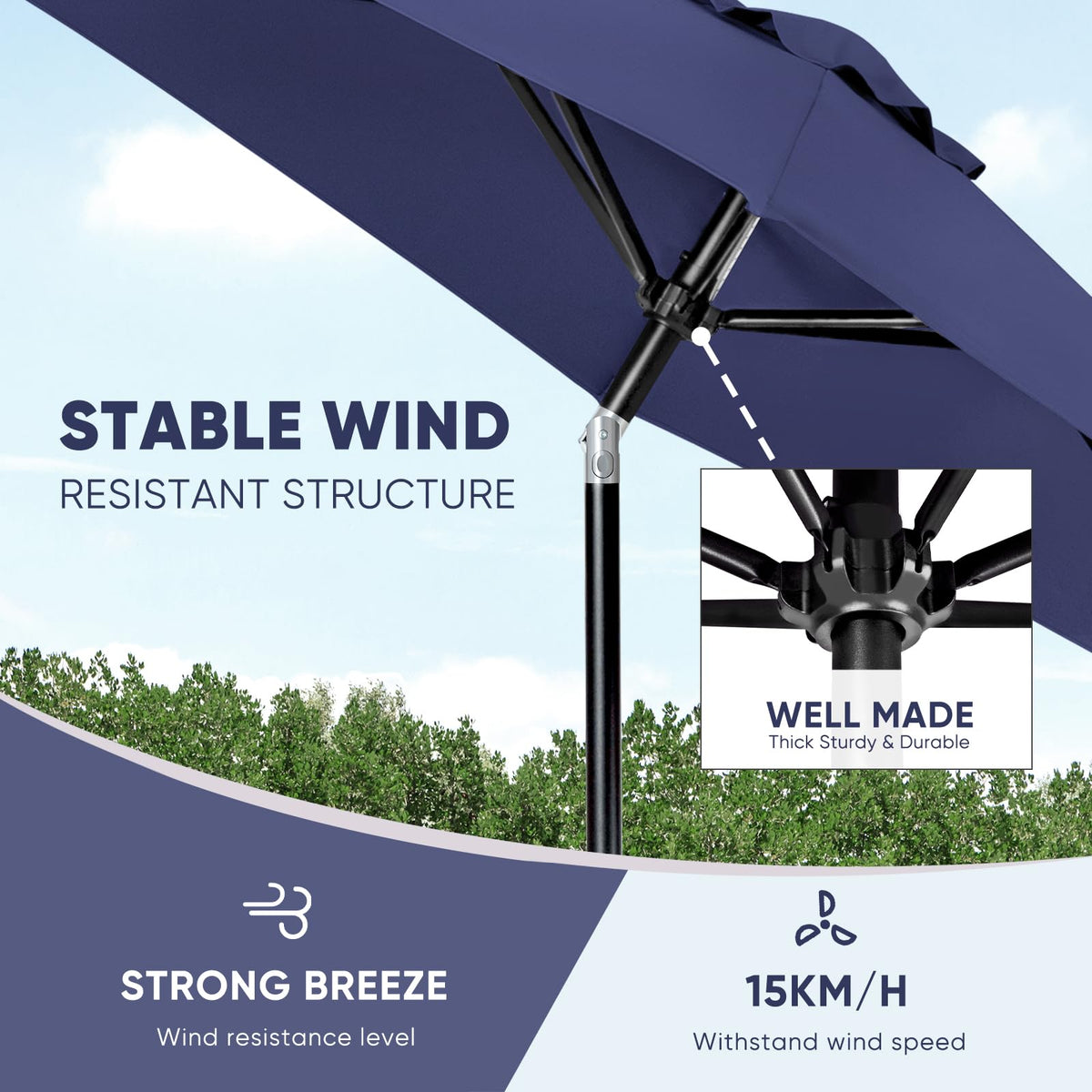 Patio Market Outdoor Table Umbrella with Push Button Tilt and Crank X486