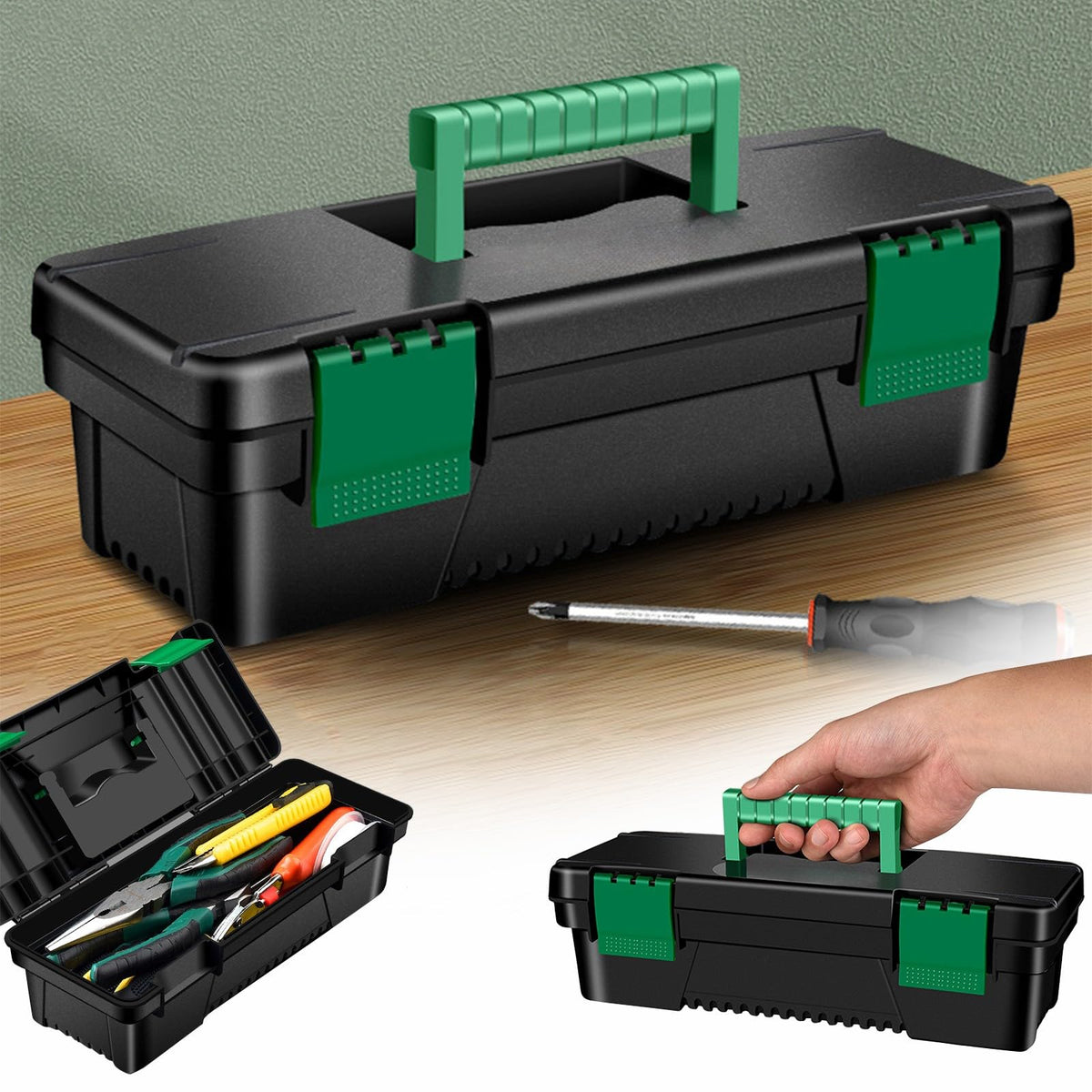 10-Inch Plastic Toolbox with Removable Tray and Double Lock Q605
