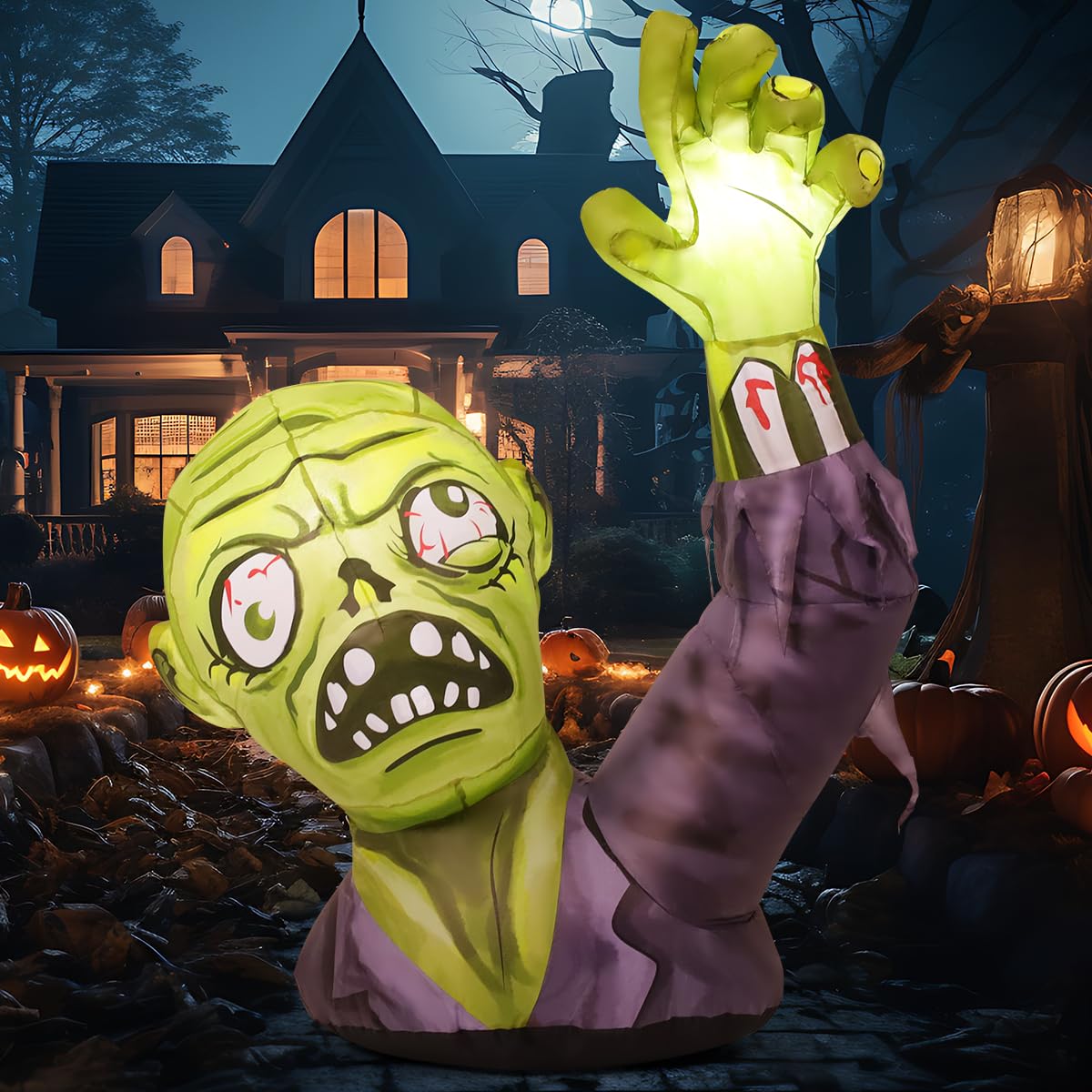 5.2 FT Halloween Inflatables Green Zombies with Built-in LEDs K11469