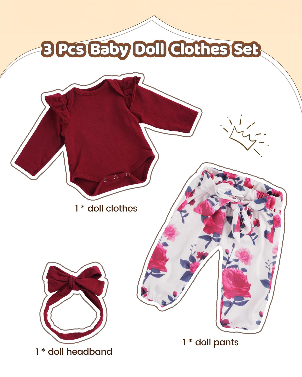 3 Pcs Baby Doll Clothes for 17-22 Inch Dolls A95866