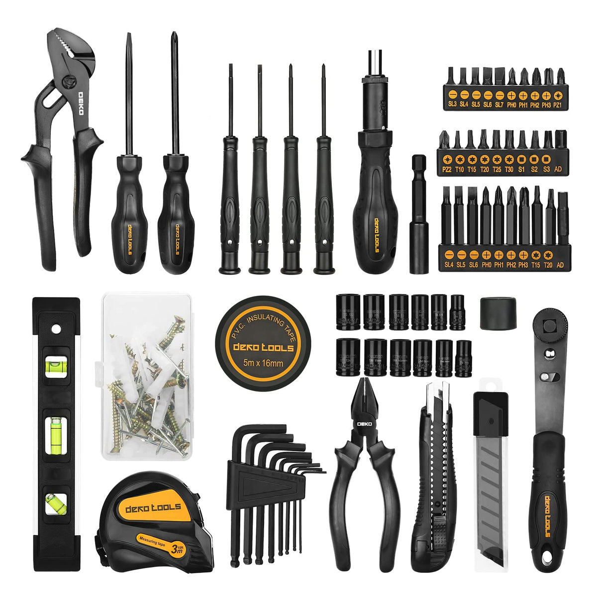 150 Piece General Household Hand Tool Kit with Plastic Toolbox Storage Case O91511