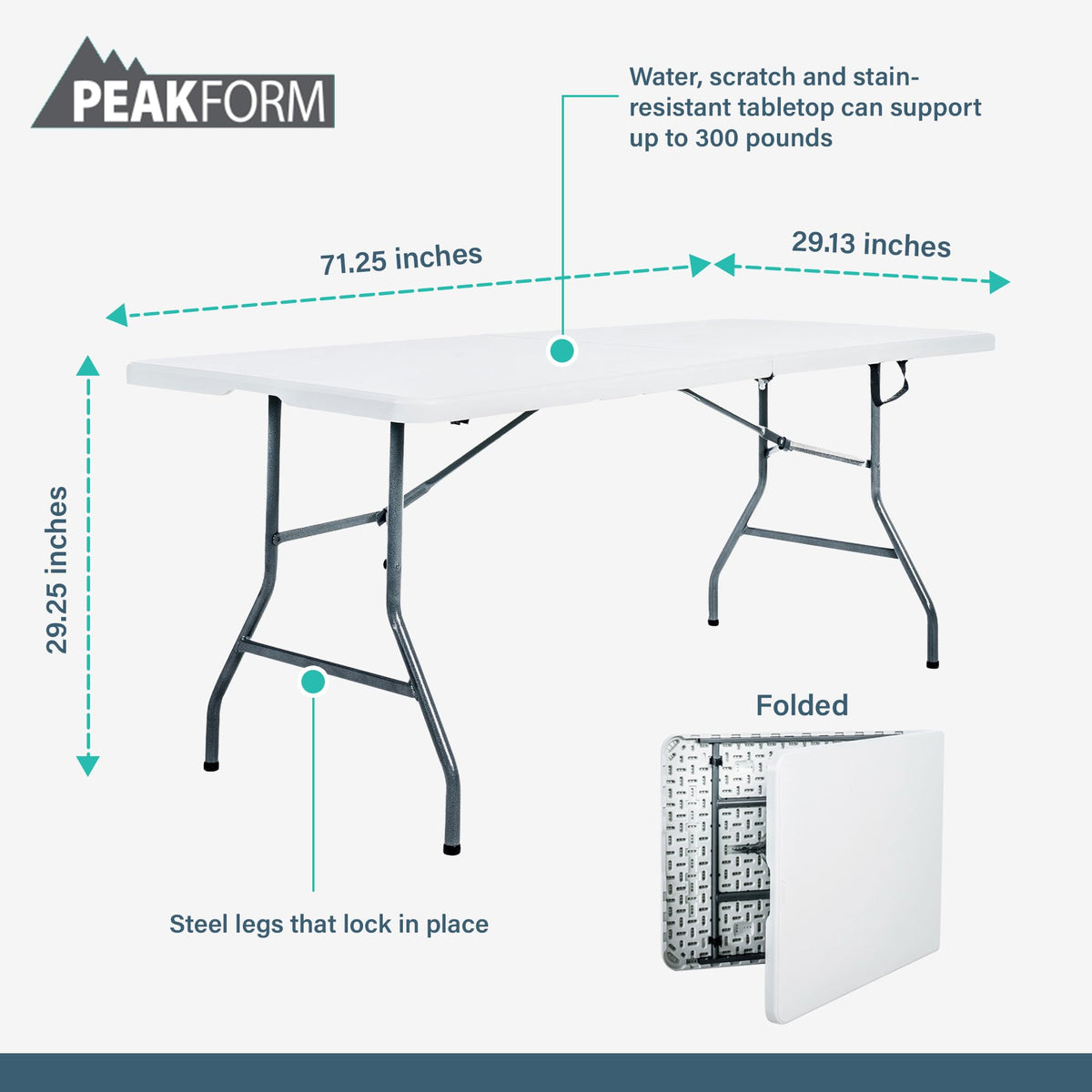 Portable Fold-in-Half Banquet Table 300 Lb Capacity White 6 Ft K23502