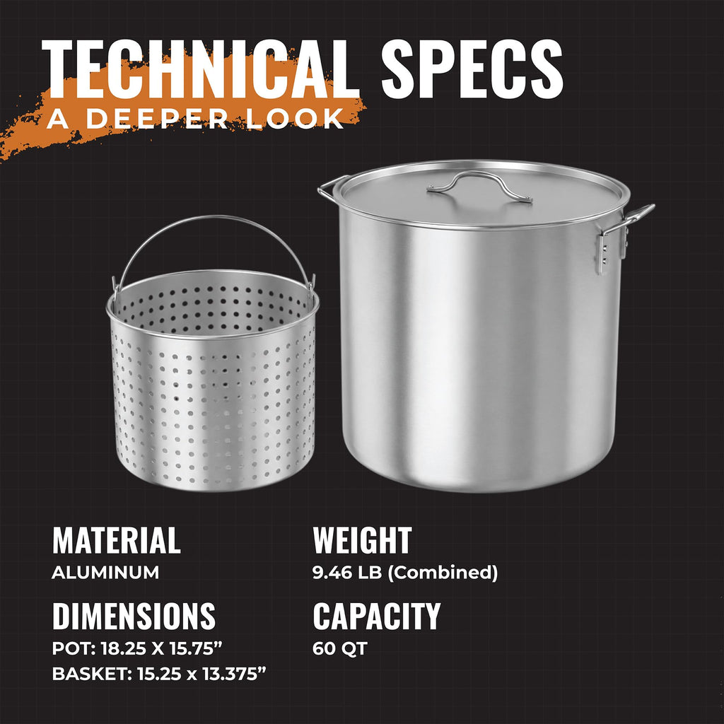 60Qt Aluminum Stock Pot with Strainer and Lid J6879