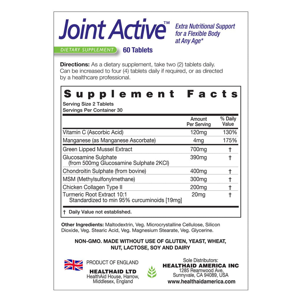 60 Tablets Joint Support with Green-Lipped Mussel Extract, Glucosamine, Chondroitin, Turmeric, MSM and Collagen Q104