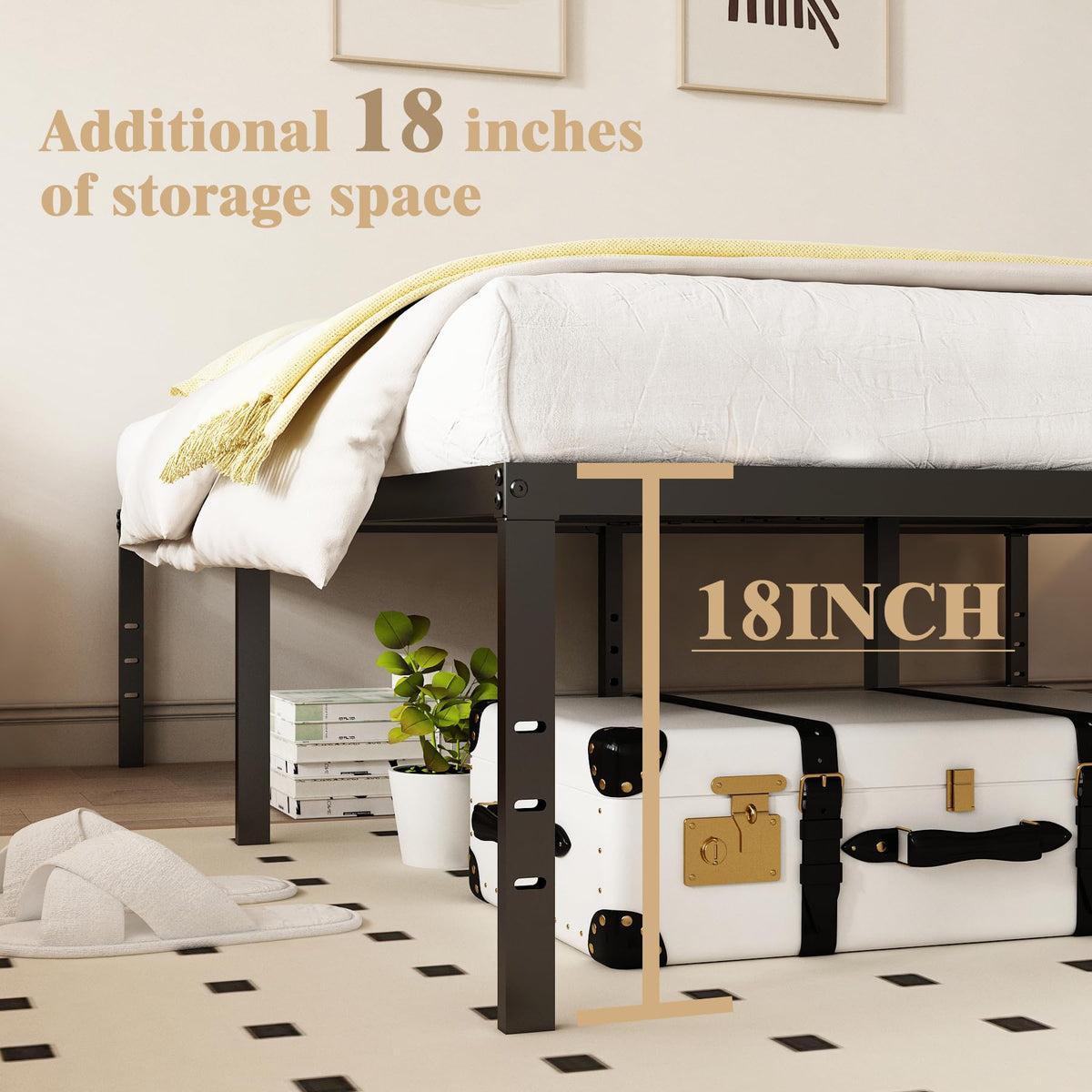 Queen 18 Inch Metal Platform Bed Frame, Black W249506