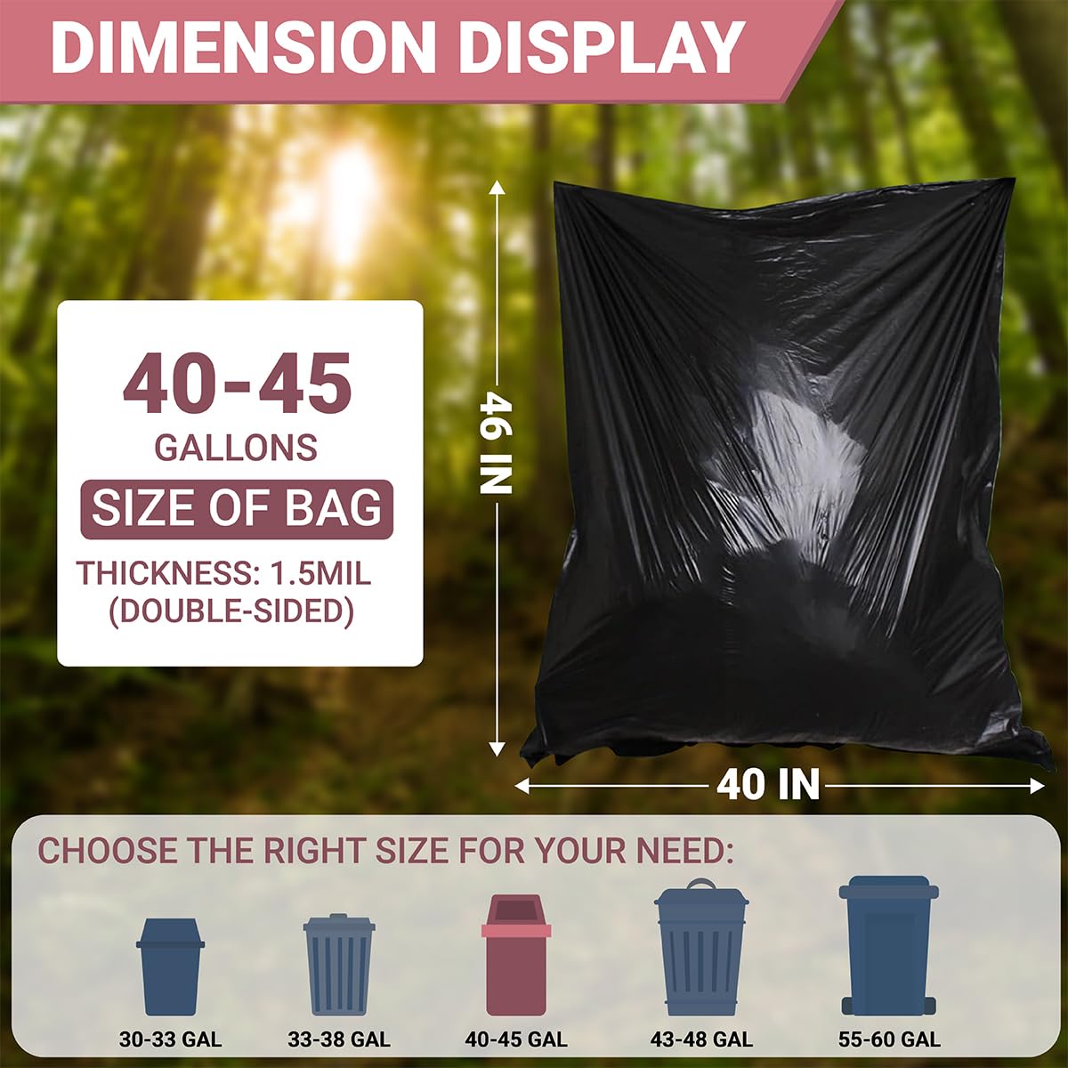 Heavy Duty Black Trash Bags, 100 Count, 40in x 46in X12649