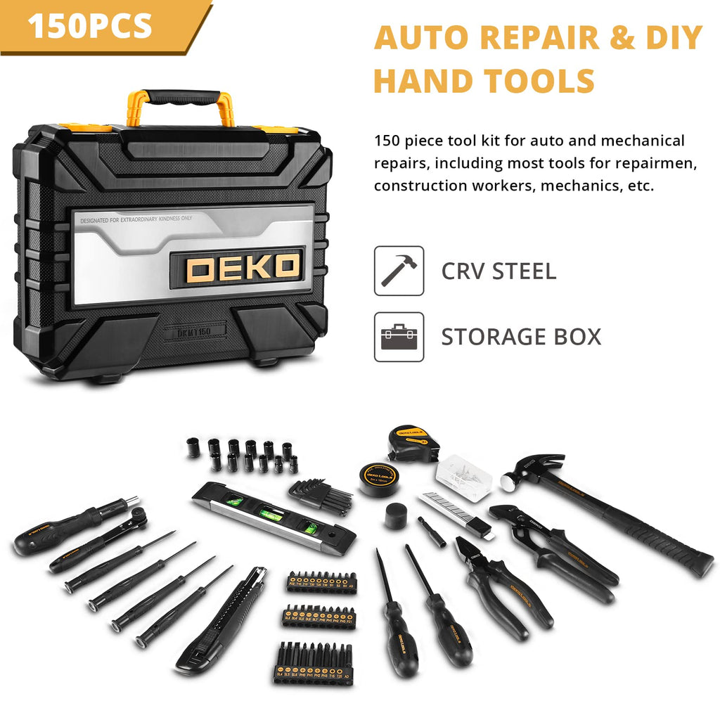 150 Piece General Household Hand Tool Kit with Plastic Toolbox Storage Case O91511