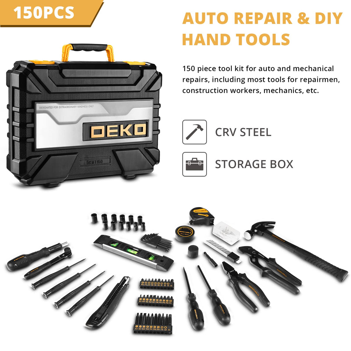 150 Piece General Household Hand Tool Kit with Plastic Toolbox Storage Case O91511