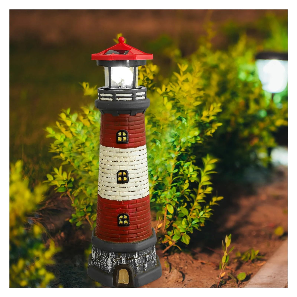 Solar Powered Lighthouse Rotating Beacon Red Resin Y92741