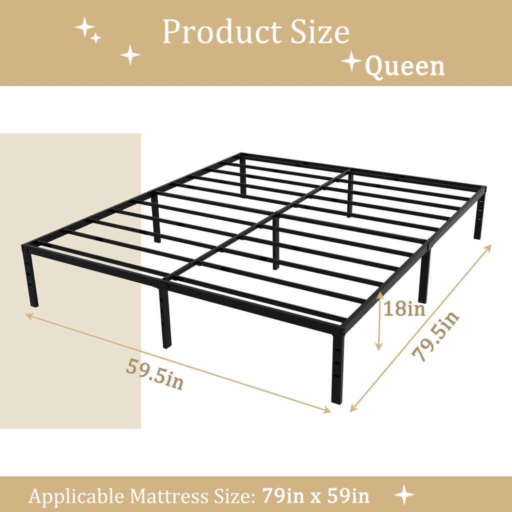 Queen 18 Inch Metal Platform Bed Frame, Black W249506