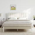 Full Size Metal Platform Bed Frame with Velvet White Headboard D845
