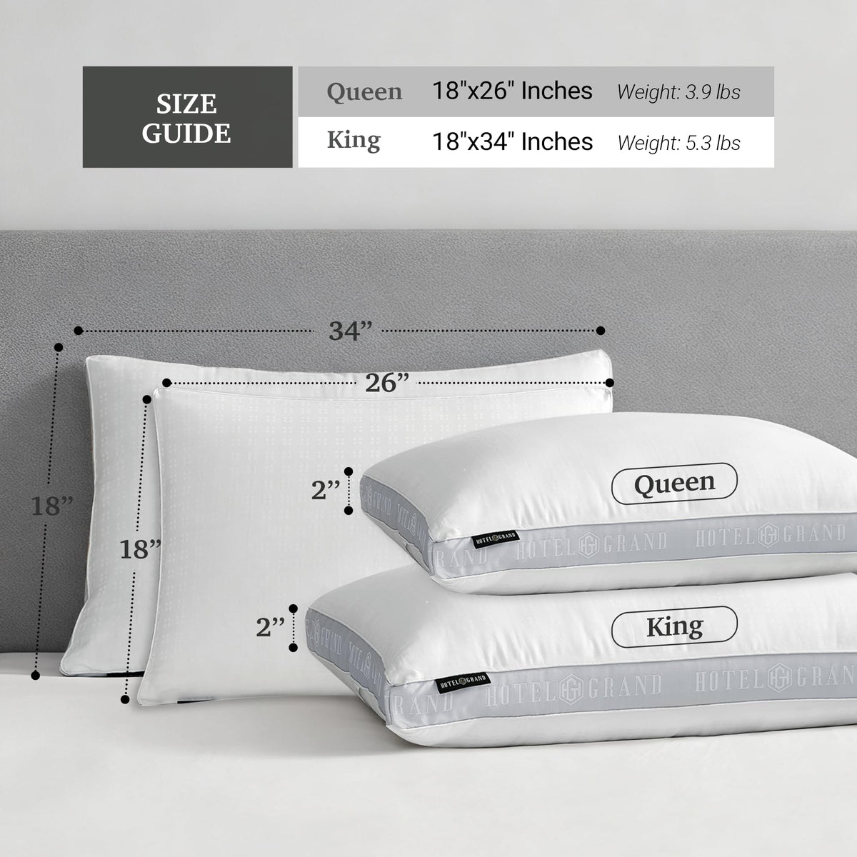 King Size Set of 2 Medium Soft Bed Pillows K365