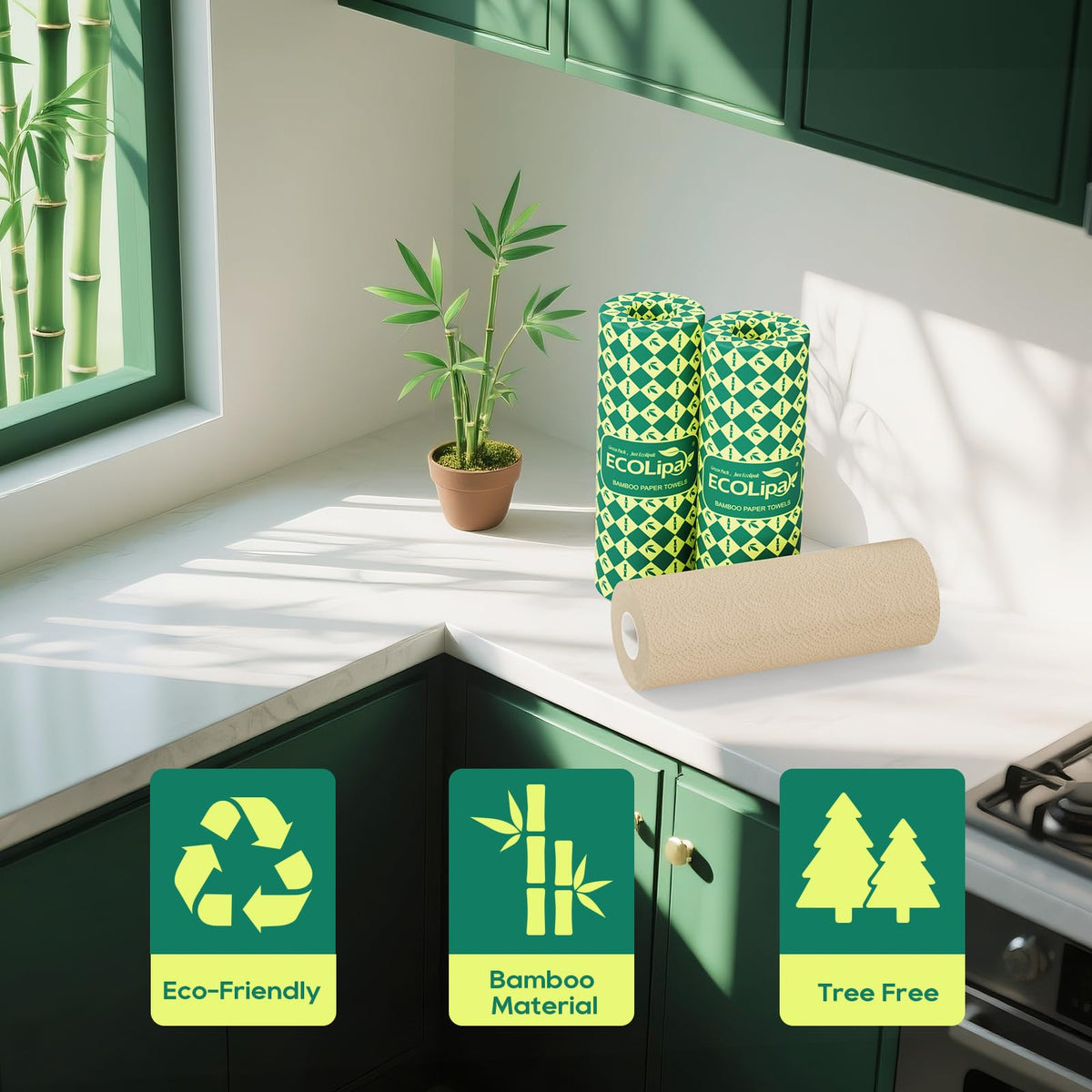 Bamboo Paper Towels, 8 Rolls, 2 Ply 120 Sheets X984