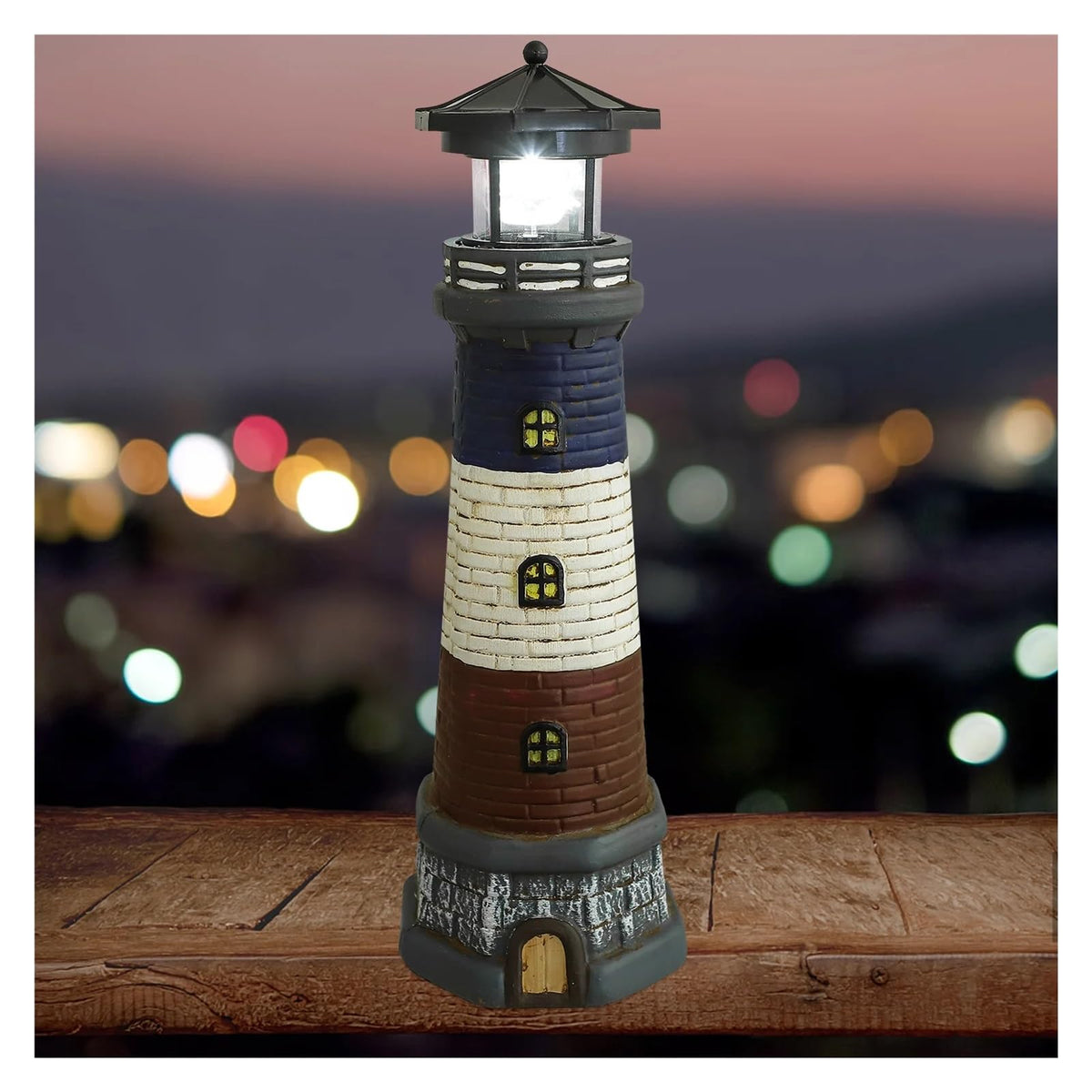 Solar Powered Lighthouse Rotating Beacon Red Resin Y92741