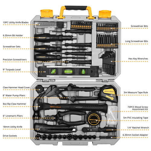 150 Piece General Household Hand Tool Kit with Plastic Toolbox Storage Case O91511