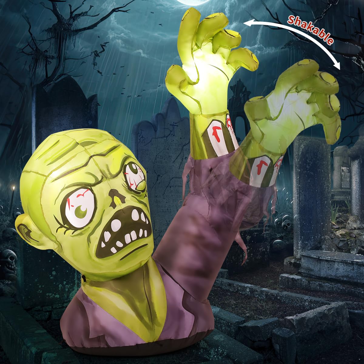 5.2 FT Halloween Inflatables Green Zombies with Built-in LEDs K11469