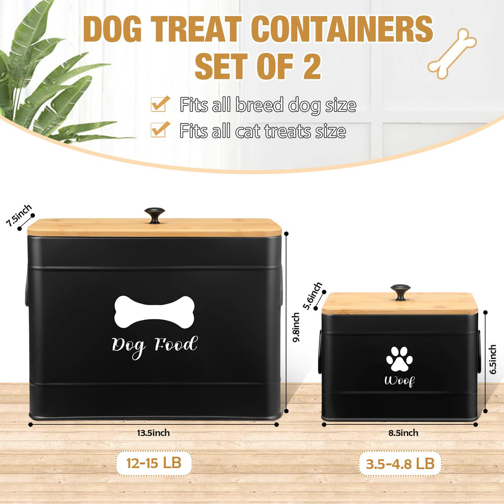 2Pcs Extra Large Metal Dog Food Containers Airtight Black J91733