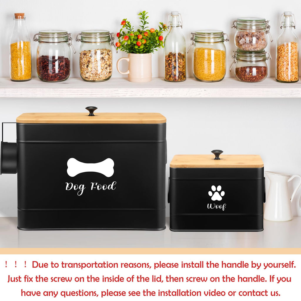2Pcs Extra Large Metal Dog Food Containers Airtight Black J91733