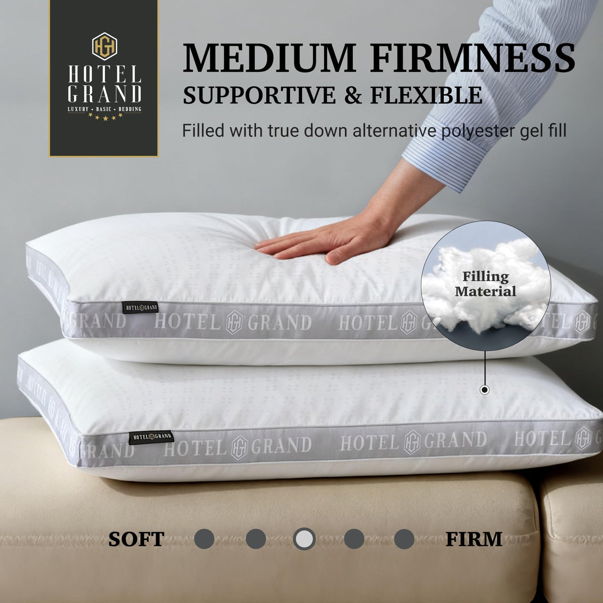 King Size Set of 2 Medium Soft Bed Pillows K365