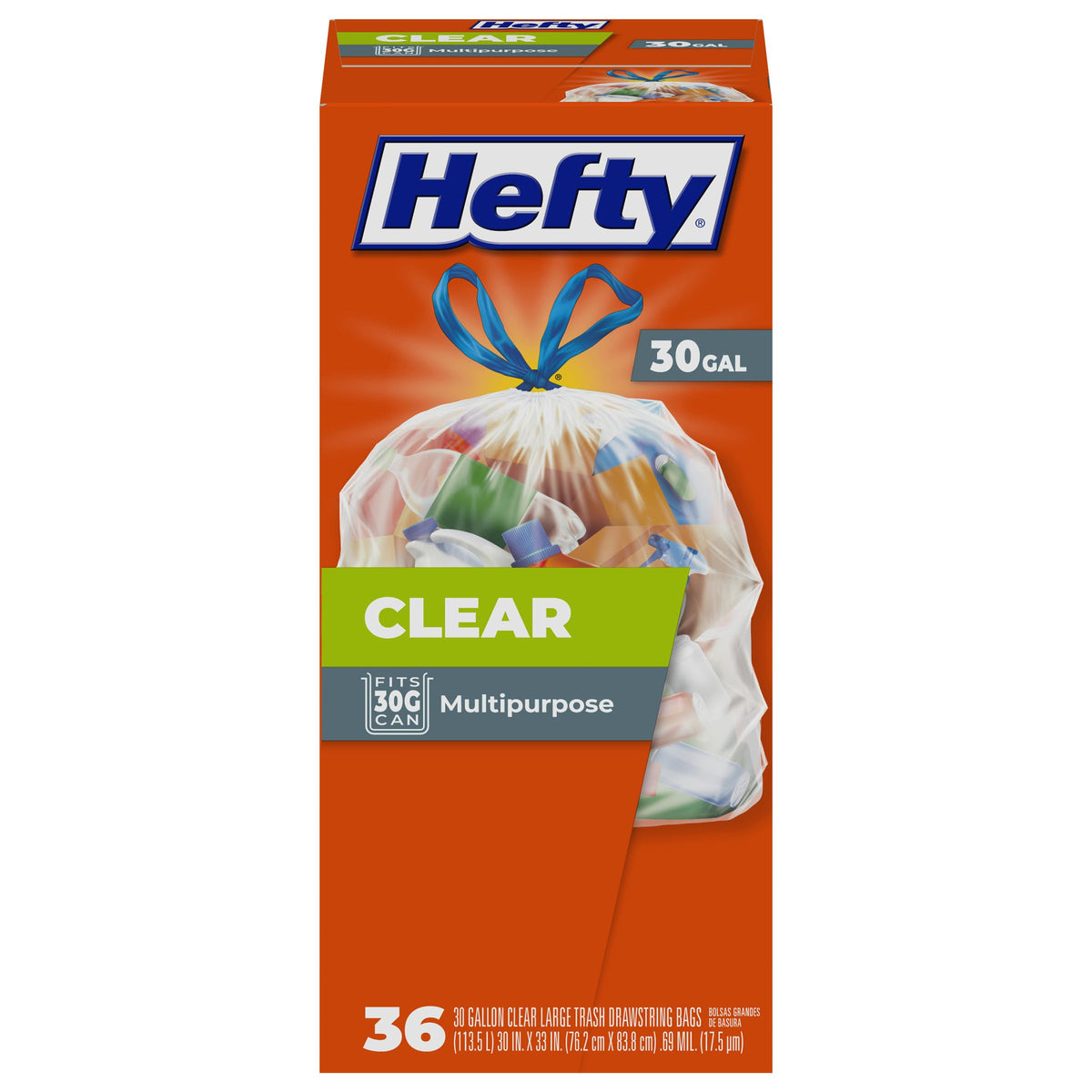 Clear 30 Gallon Trash Bags, 36 Count D8908
