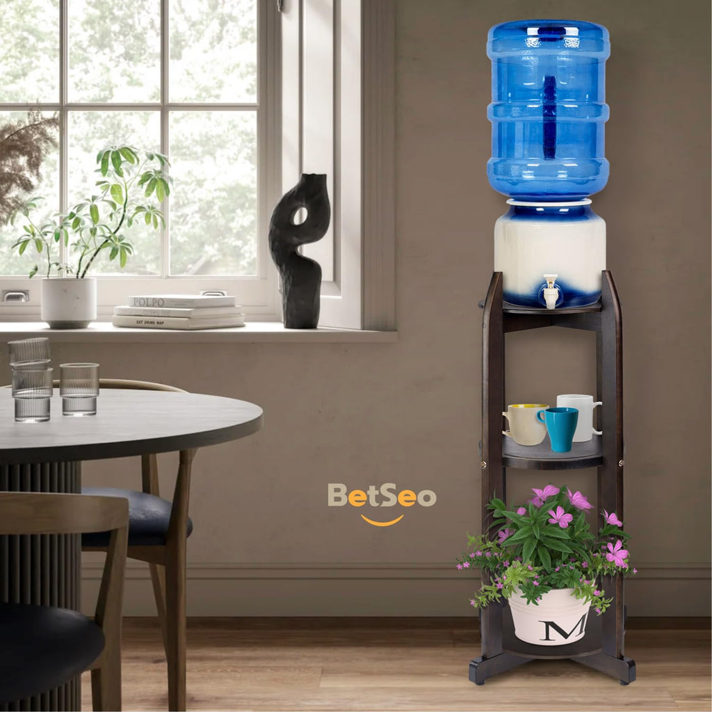 Solid Wood Water Dispenser Floor Stand with 3 Round Shelfs C199011