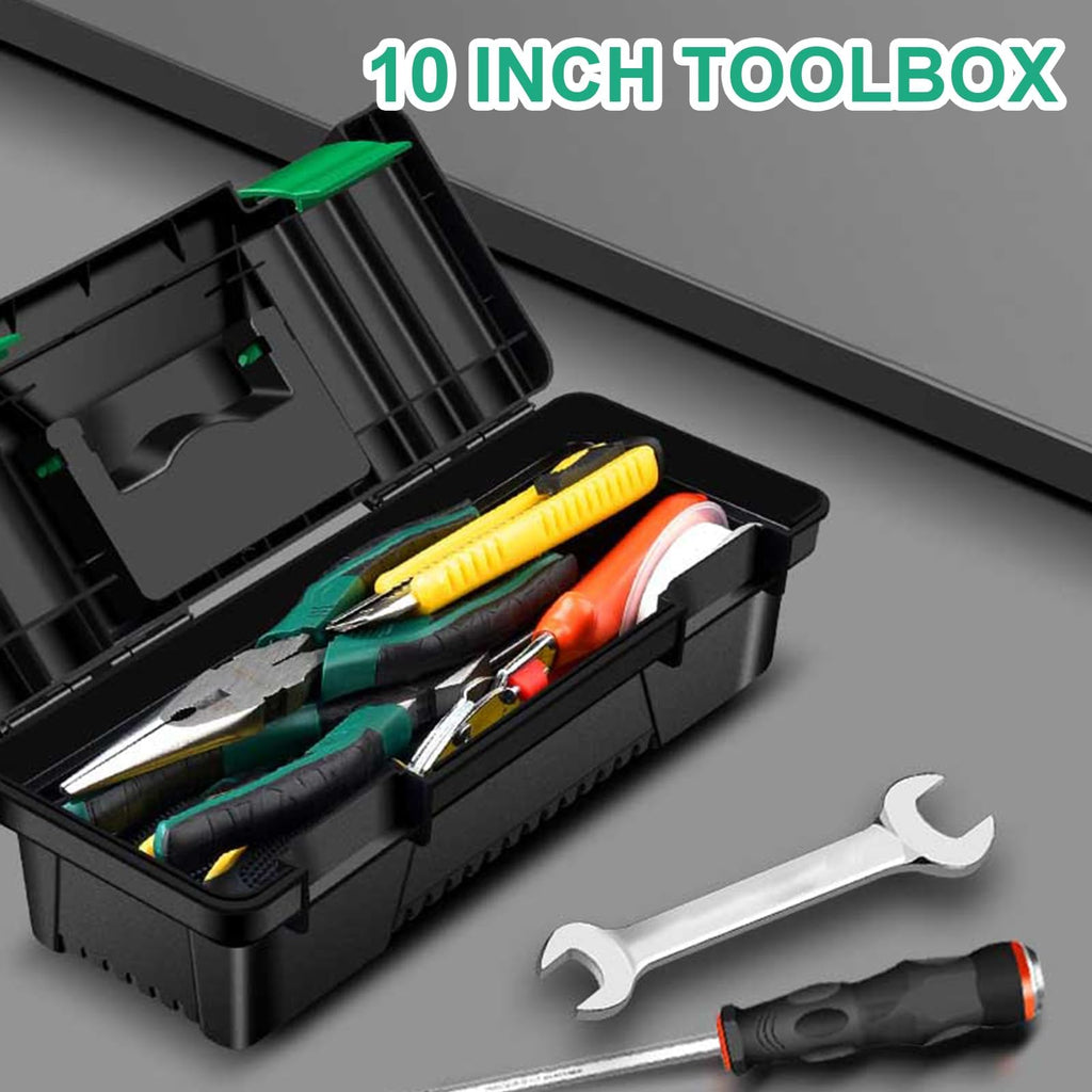10-Inch Plastic Toolbox with Removable Tray and Double Lock Q605