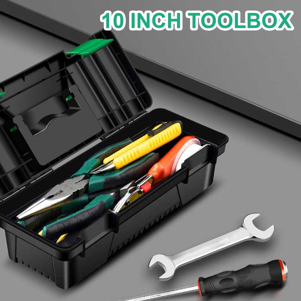 10-Inch Plastic Toolbox with Removable Tray and Double Lock Q605