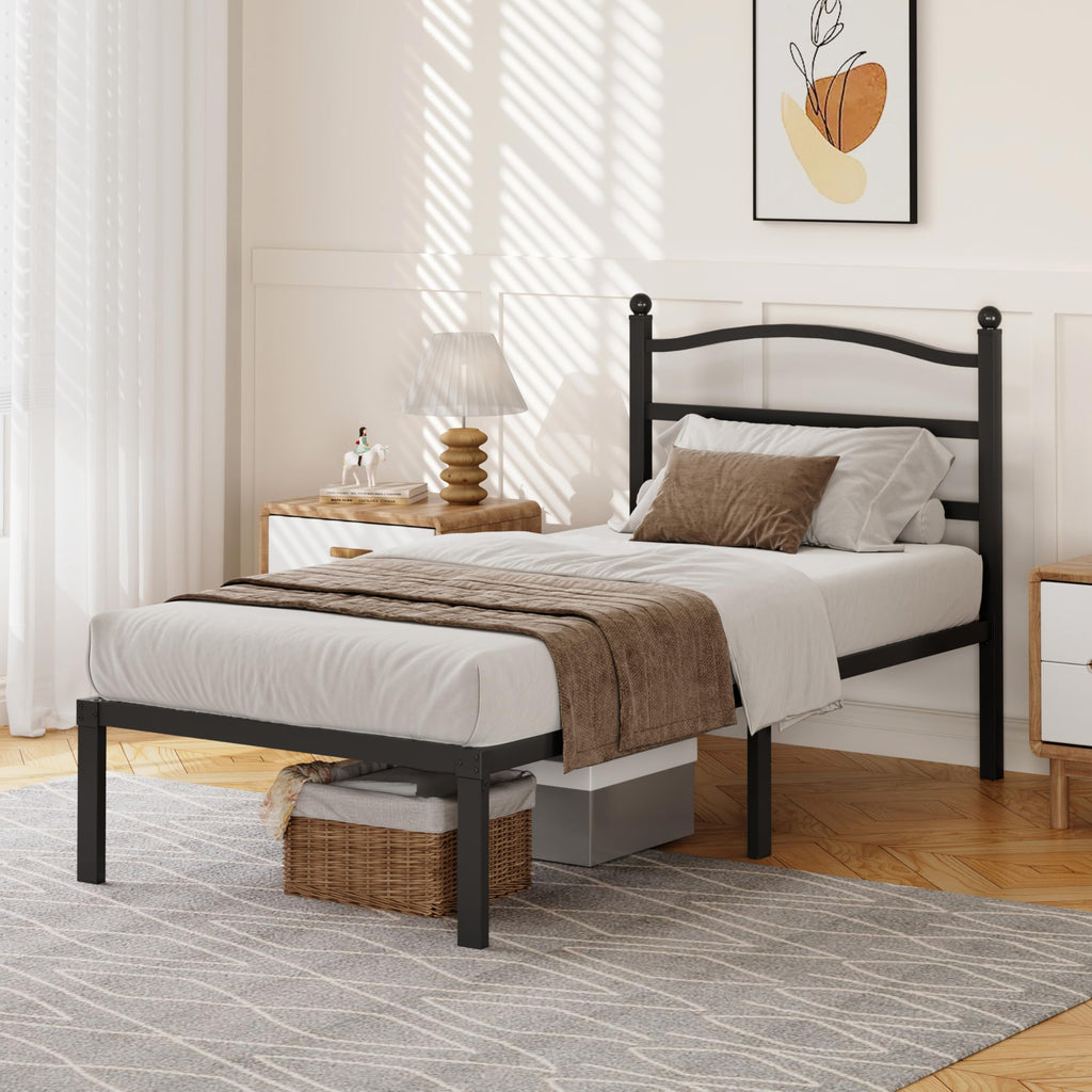 14 Inch Twin Size Metal Platform Bed Frame with Headboard J763523