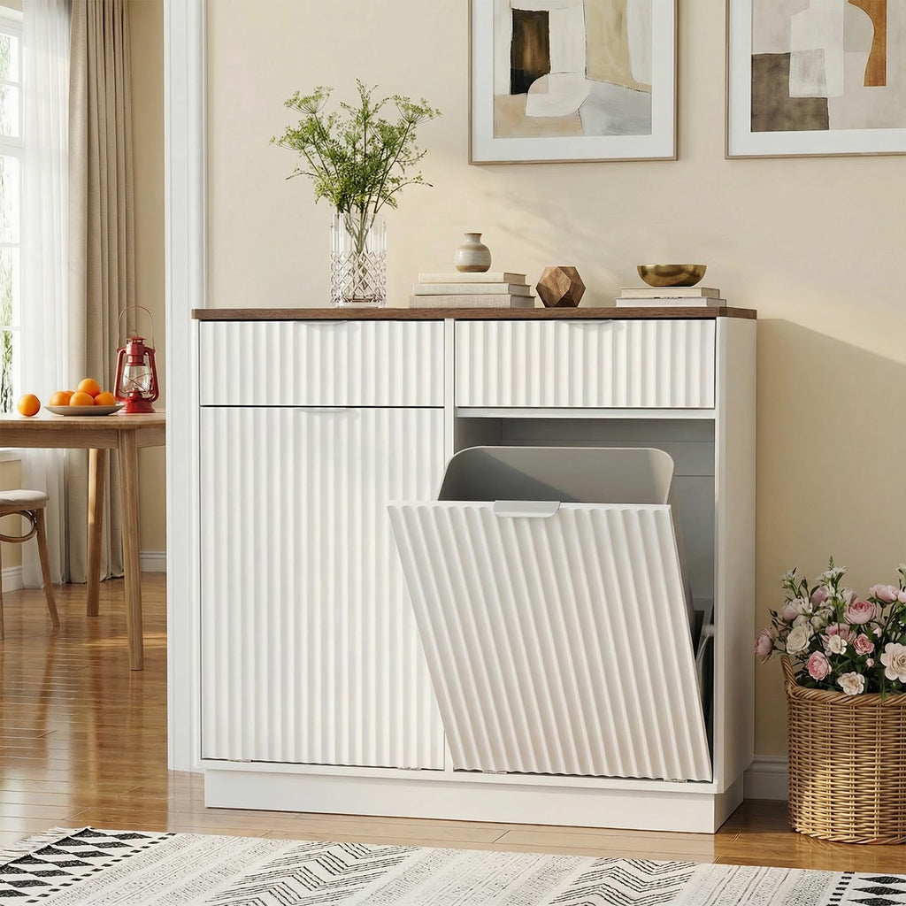 White Double Tilt Out Trash Can Cabinet S9084