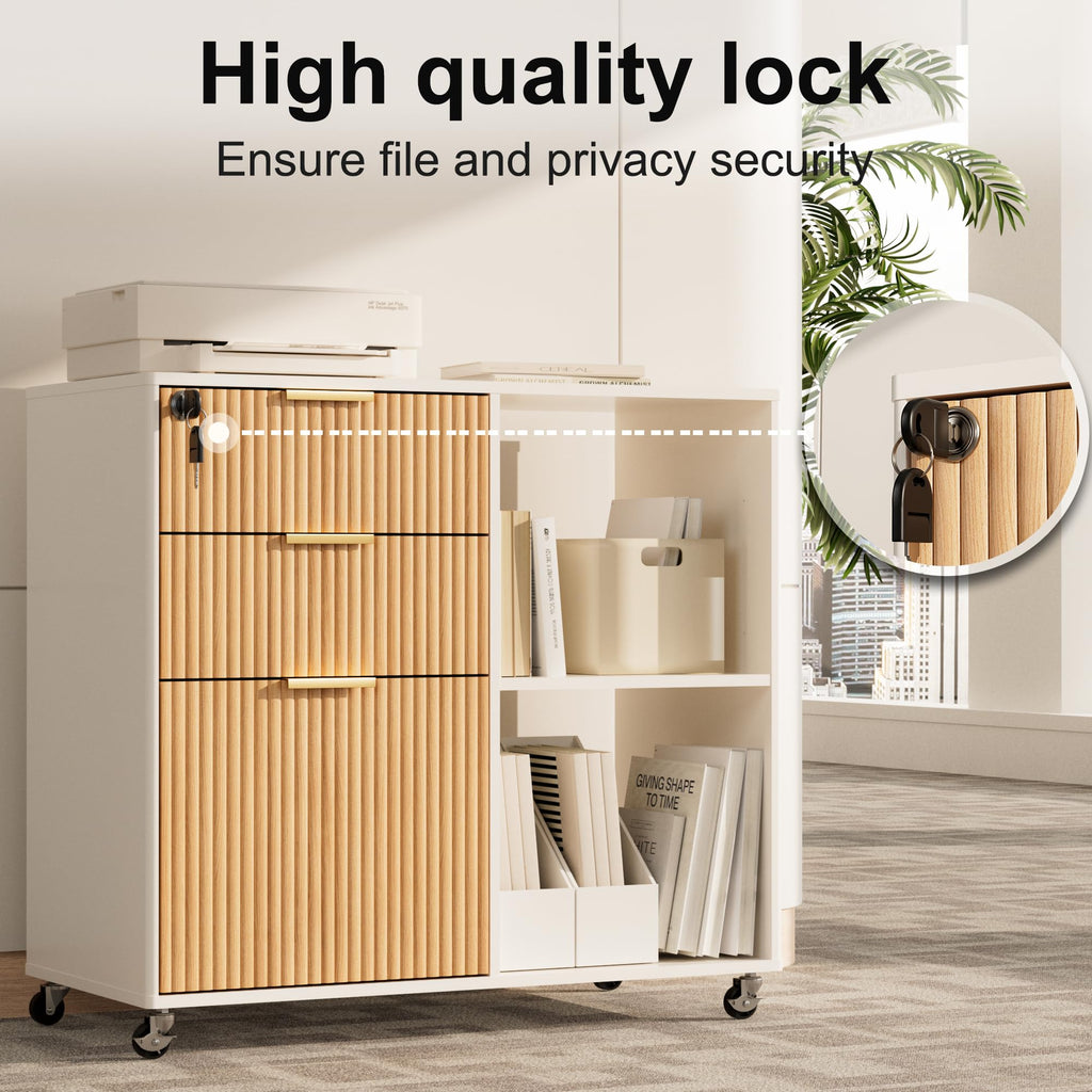 3 Drawer Fluted Mobile Filing Cabinet with Lock R136