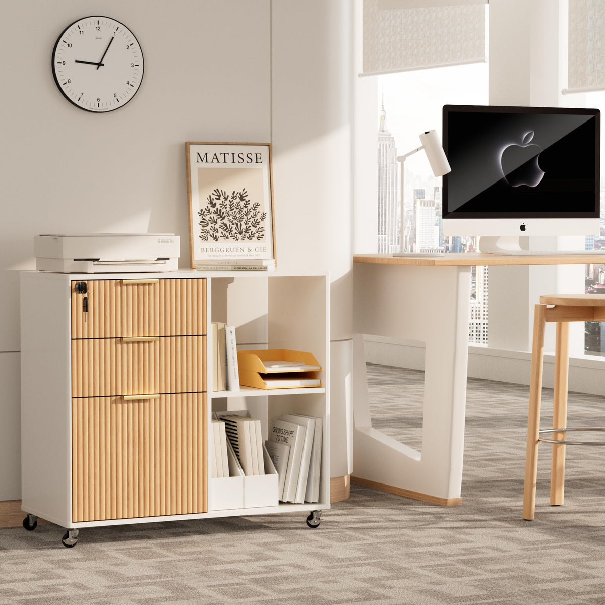 3 Drawer Fluted Mobile Filing Cabinet with Lock R136