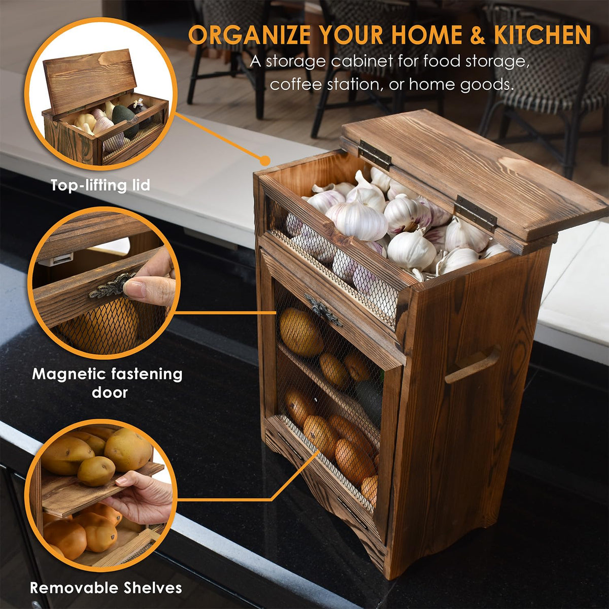 Wood Countertop Potato and Onion Storage Cabinet O456