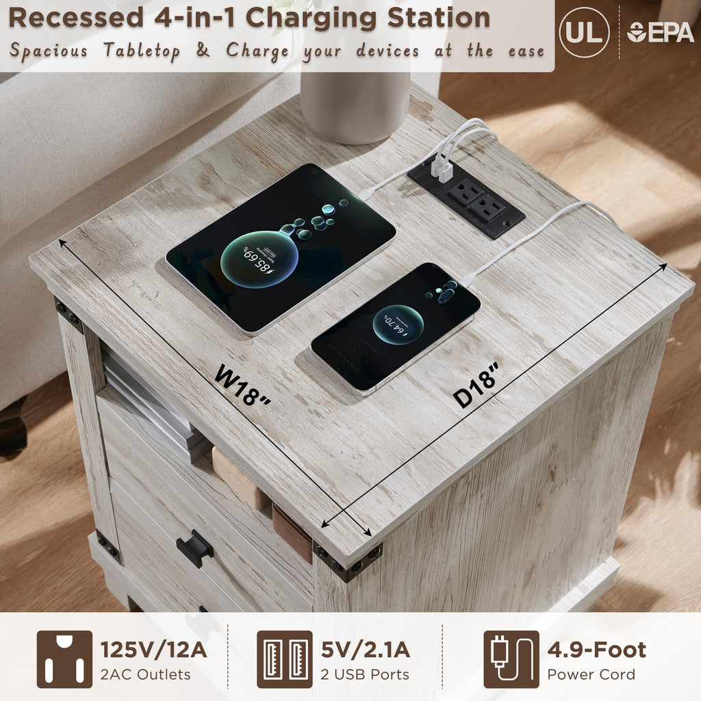 18" Farmhouse Nightstand with Charging Station F35228