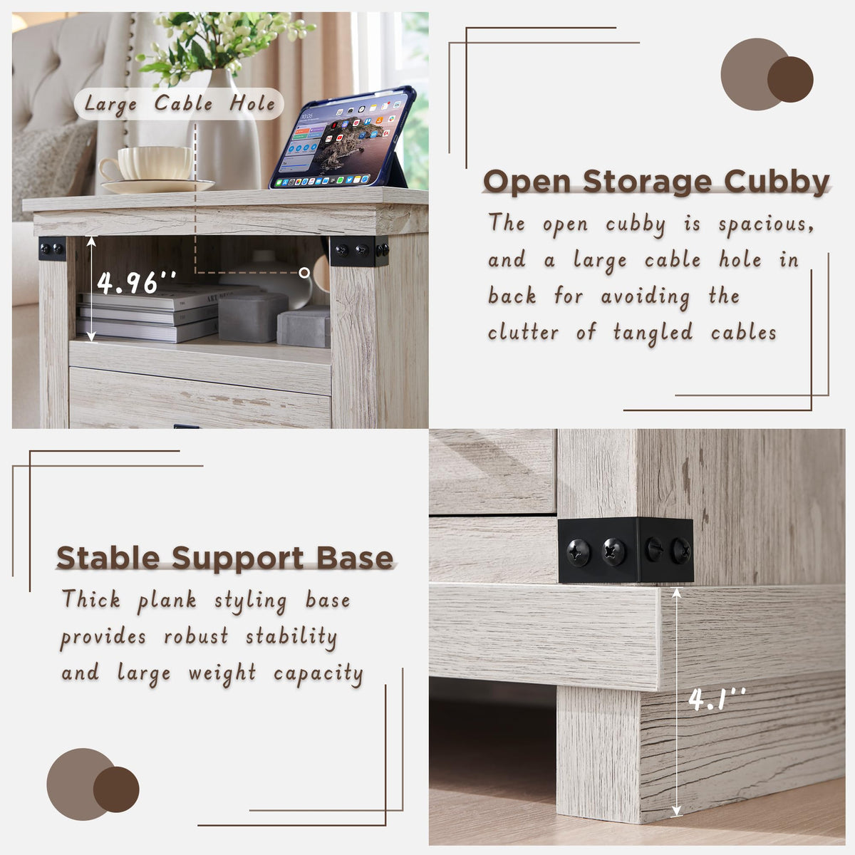 18" Farmhouse Nightstand with Charging Station F35228
