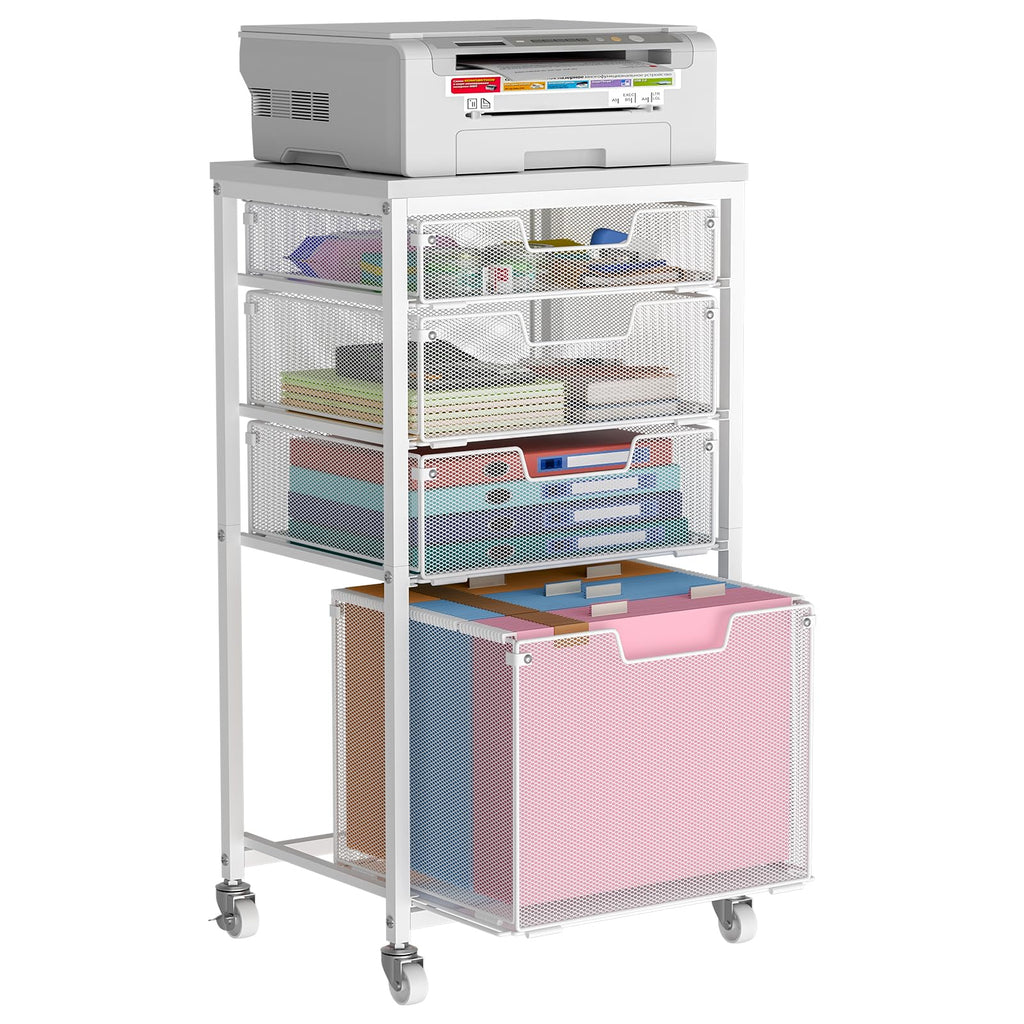 4 Drawer Rolling File Cart with Wheels, White R4308