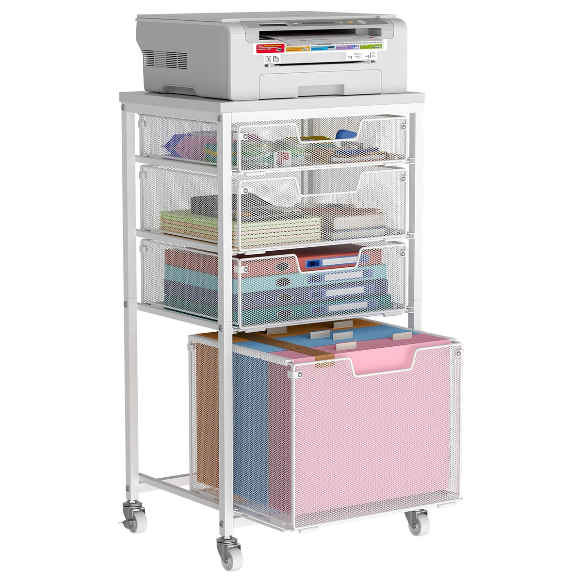 4 Drawer Rolling File Cart with Wheels, White R4308
