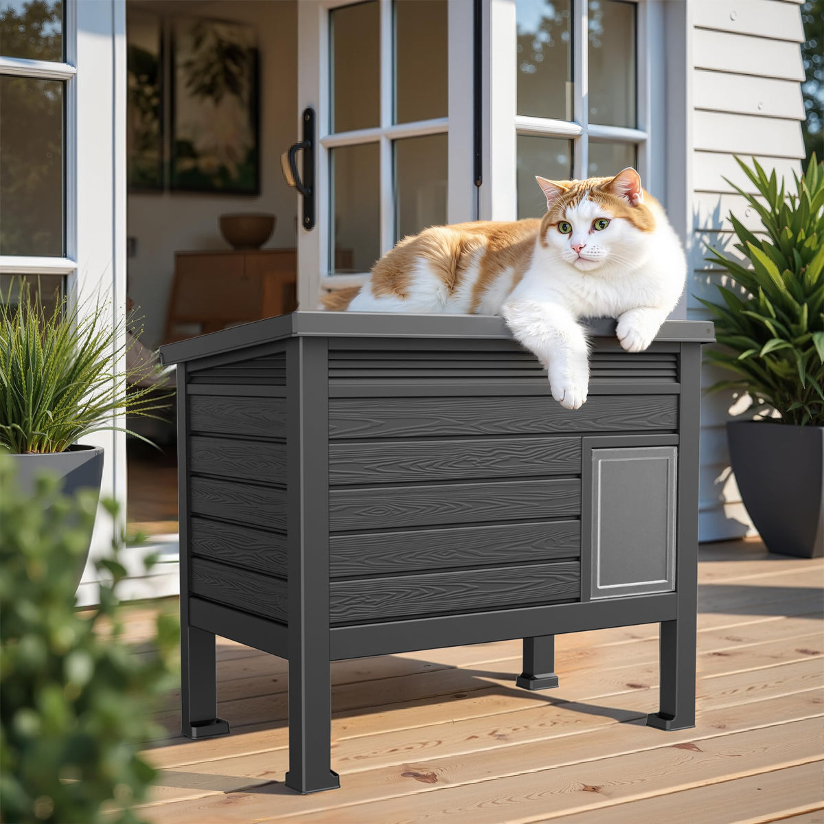 Outdoor Cat House, Black, Large Z87333