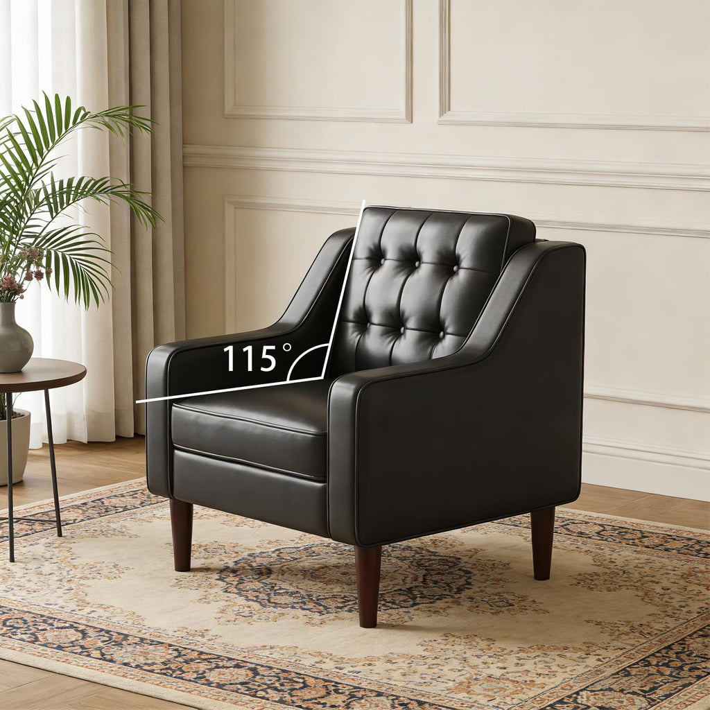 PU Leather Accent Chair Button-Tufted Upholstered Black F68356