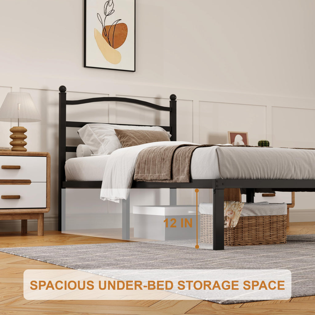 14 Inch Twin Size Metal Platform Bed Frame with Headboard J763523