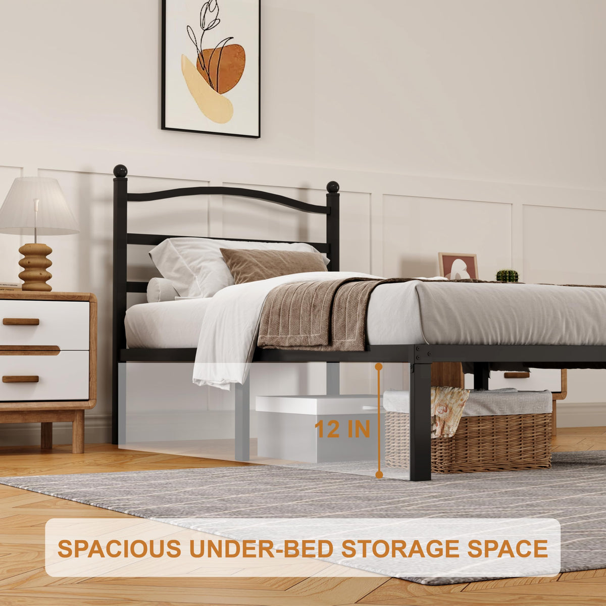 14 Inch Twin Size Metal Platform Bed Frame with Headboard J763523