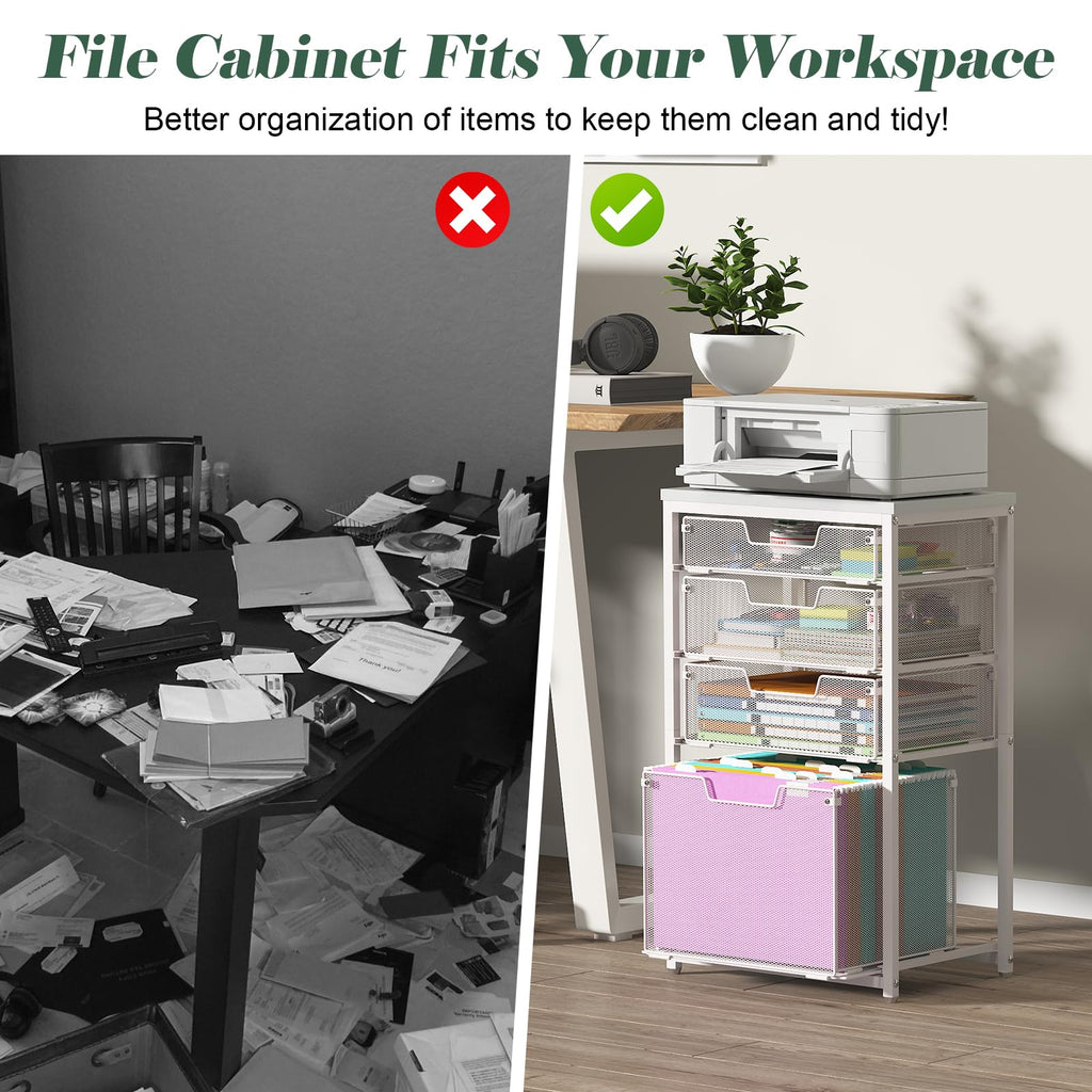 4 Drawer Rolling File Cart with Wheels, White R4308