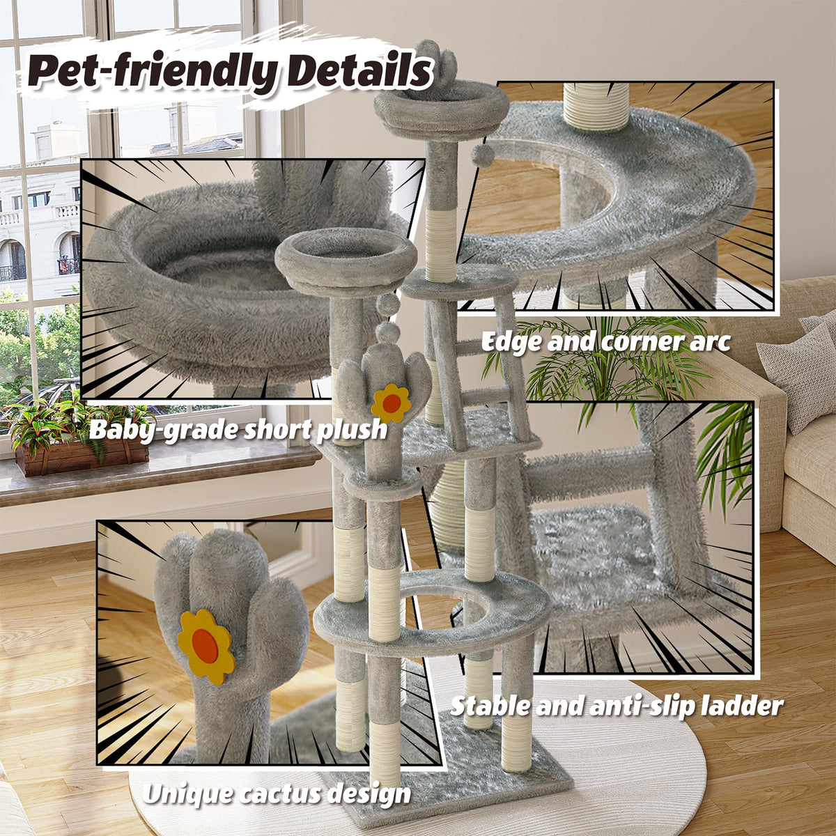 72in Gray Multi-Level Cat Tree with Transparent Capsule O501187