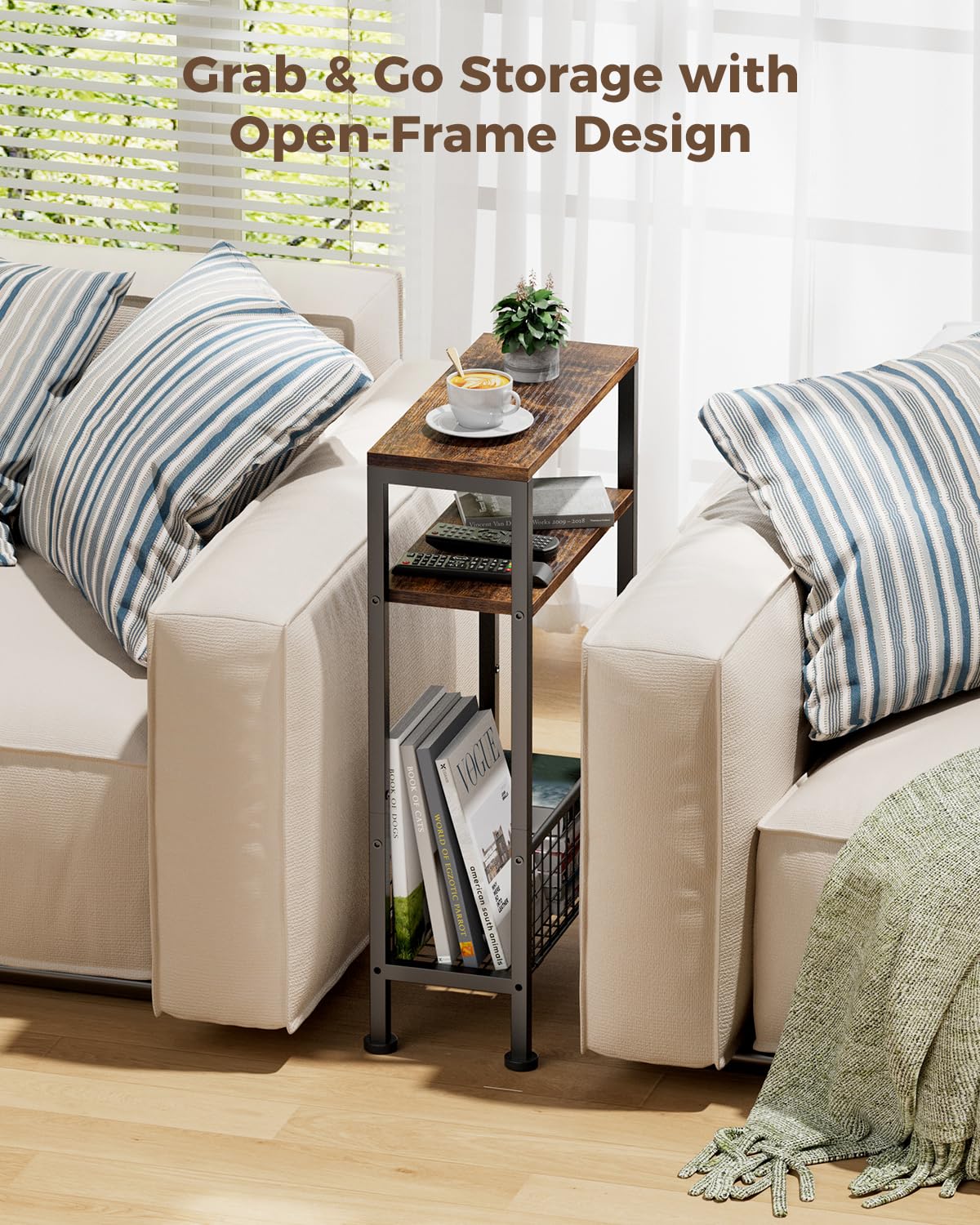 Narrow 3-Tier Wooden Side Table J929279