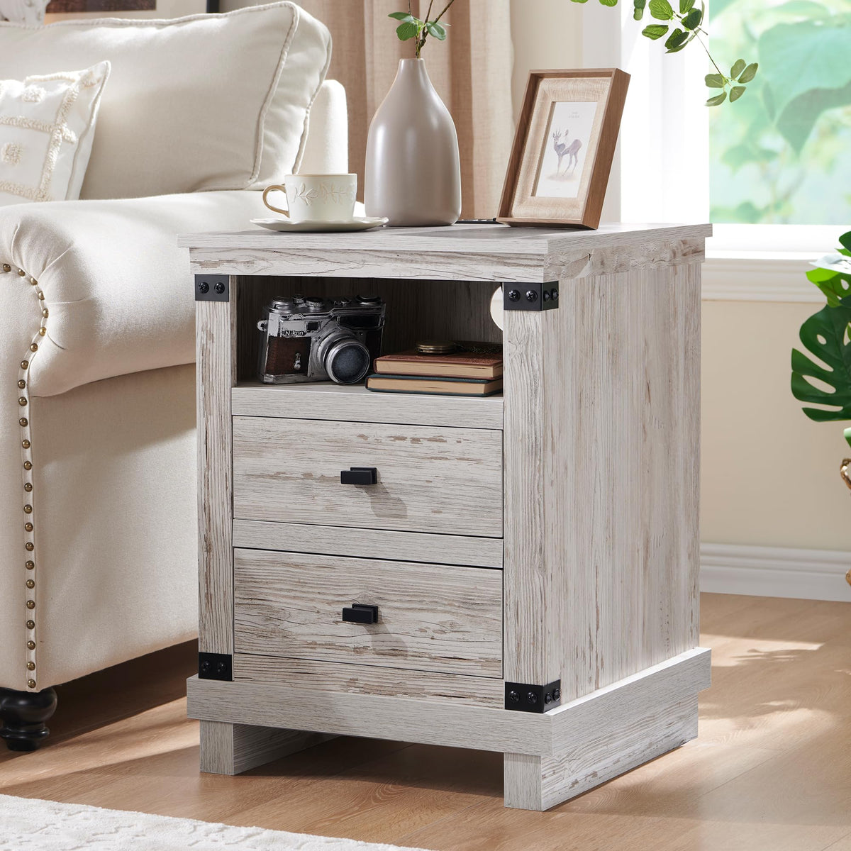 18" Farmhouse Nightstand with Charging Station F35228
