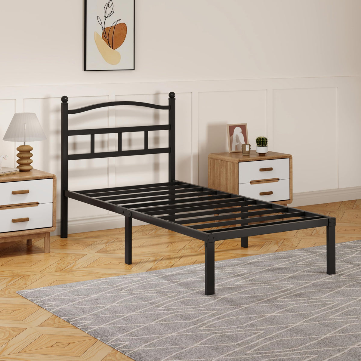 14 Inch Twin Size Metal Platform Bed Frame with Headboard J763523