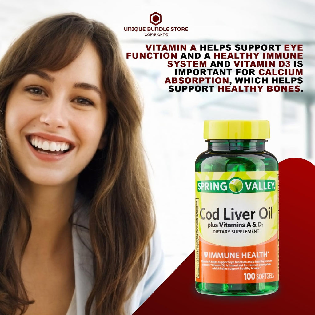 Cod Liver Oil Vitamins A & D3 100 Softgels Dietary Supplement Pack of 2 A19918